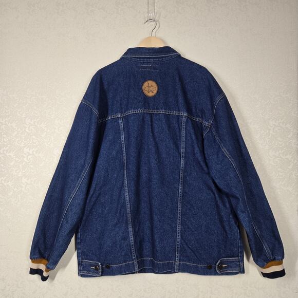 VTG Knockout Denim Jacket Sz 2XL Blue Quarter Zip Pullover Logo USA - Picture 8 of 16